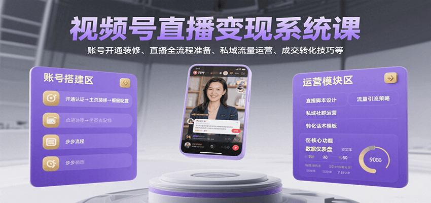 视频号直播变现系统课，账号开通装修、直播全流程准备、私域流量运营、成交转化技巧等-客创社 - 专注互联网轻资产创业及网络项目资源整合与分享客创社-免费且强大的项目分享网站！