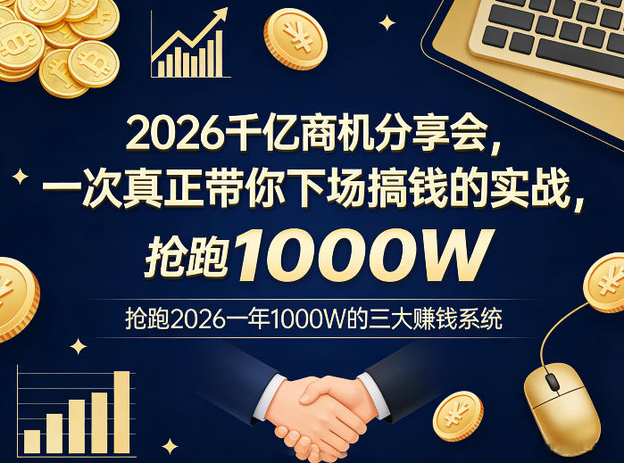 2026千亿商机分享会，一次真正带你下场搞钱的实战，抢跑2026一年1000W的三大賺钱系统 《鱼见海科技》-鱼见海资源网-免费PHP网站源码模板,插件软件网创AI智能体资源分享平台！