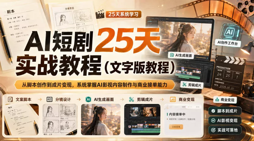 AI短剧25天实战教程(文字版教程)，从脚本创作到成片变现，系统掌握AI影视内容制作与商业接单能力-鱼见海资源网-免费PHP网站源码模板,插件软件网创AI智能体资源分享平台！
