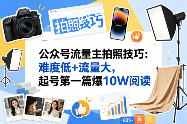 公众号流量主之拍照技巧赛道，难度低+流量大，起号第一篇就爆了10w阅读-泡泡网赚