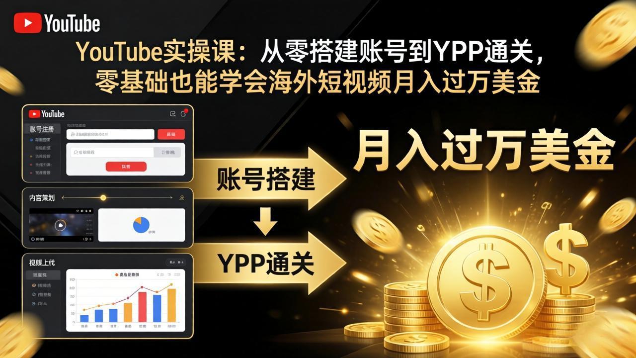 YouTube实操课：从零搭建账号到YPP通关，零基础也能学会海外短视频月入过万美金客创社区-专注互联网轻资产资源整合与分享客创社区-专注互联网轻资产资源整合与分享