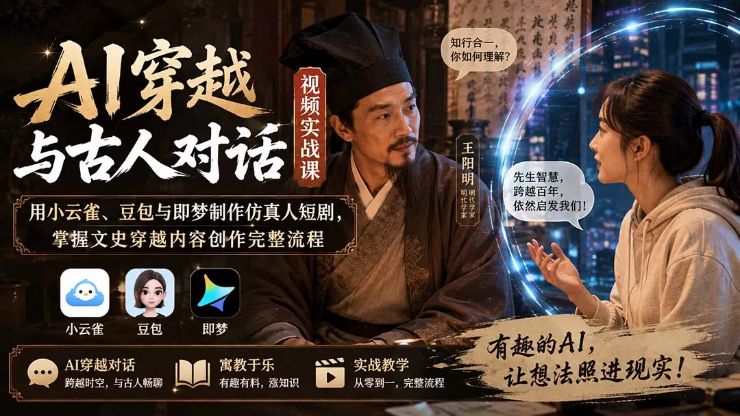 AI穿越与古人对话视频实战课：用小云雀、豆包与即梦制作仿真人短剧，掌握文史穿越内容创作完整流程客创社区-专注互联网轻资产资源整合与分享客创社区-专注互联网轻资产资源整合与分享