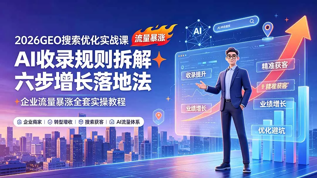 2026GEO搜索优化实战课：AI收录规则拆解｜六步增长落地法｜企业流量暴涨全套实操教程 《鱼见海科技》-鱼见海资源网-免费PHP网站源码模板,插件软件网创AI智能体资源分享平台！