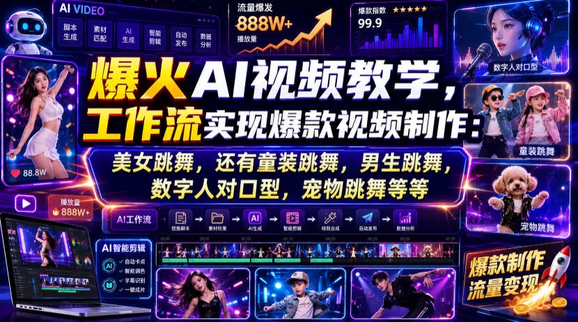 爆火AI视频教学，工作流实现爆款视频制作：美女跳舞，还有童装跳舞，男生跳舞，数字人对口型，宠物跳舞等等-鱼见海资源网-免费PHP网站源码模板,插件软件网创AI智能体资源分享平台！