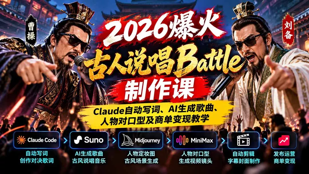 2026爆火古人说唱Battle制作课：Claude自动写词、AI生成歌曲、人物对口型及商单变现教学客创社区-专注互联网轻资产资源整合与分享客创社区-专注互联网轻资产资源整合与分享