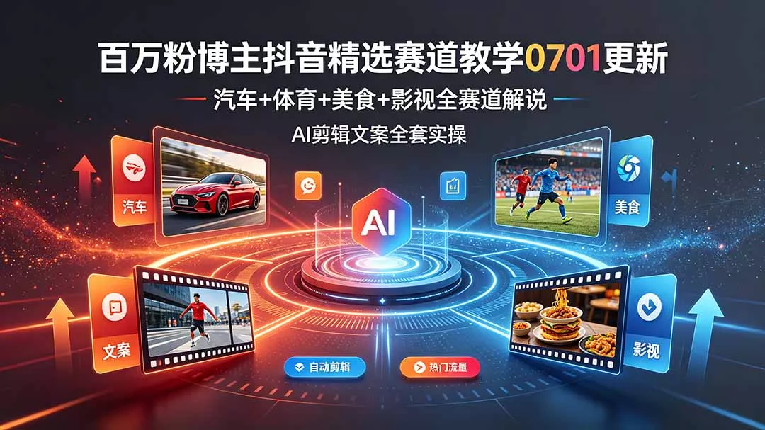 百万粉博主抖音精选赛道教学-0701更新，汽车+体育+美食+影视全赛道解说，AI剪辑文案全套实操客创社区-专注互联网轻资产资源整合与分享客创社区-专注互联网轻资产资源整合与分享