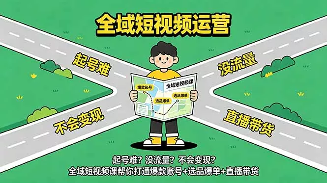 起号难？没流量？不会变现？全域短视频课帮你打通爆款账号+选品爆单+直播带货客创社区-专注互联网轻资产资源整合与分享客创社区-专注互联网轻资产资源整合与分享