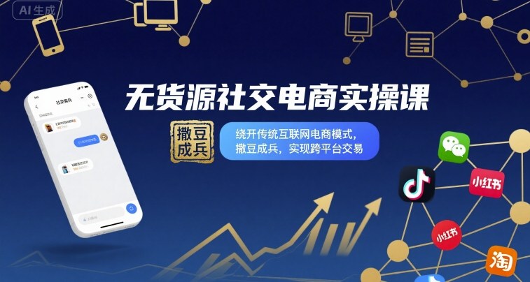 无货源社交电商实操课，绕开传统互联网电商模式，撒豆成兵，实现跨平台交易客创社区-专注互联网轻资产资源整合与分享客创社区-专注互联网轻资产资源整合与分享