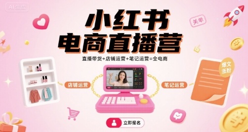 小红书电商直播营，直播带货+店铺运营+笔记运营=全电商客创社区-专注互联网轻资产资源整合与分享客创社区-专注互联网轻资产资源整合与分享