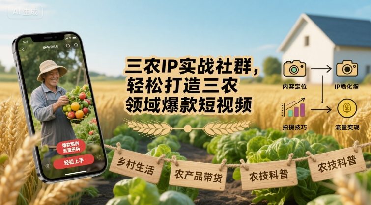 三农IP实战社群，轻松打造三农领域爆款短视频客创社区-专注互联网轻资产资源整合与分享客创社区-专注互联网轻资产资源整合与分享