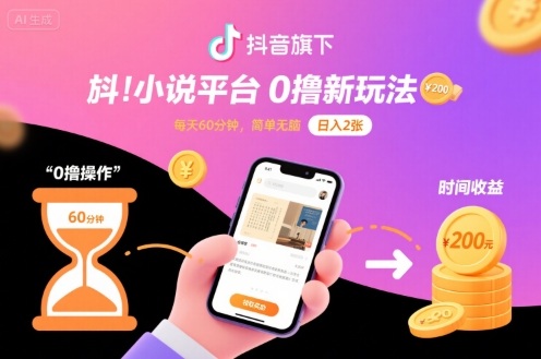 抖音旗下小说平台0撸新玩法，每天挂G60分钟，简单无脑，日入2张【揭秘】客创社区-专注互联网轻资产资源整合与分享客创社区-专注互联网轻资产资源整合与分享
