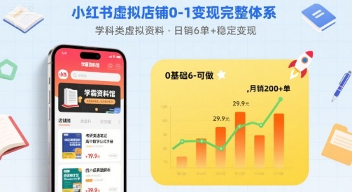 小红书虚拟店铺0-1变现完整体系：卖学科类虚拟资料，一天6张+，很稳定【已完结】客创社区-专注互联网轻资产资源整合与分享客创社区-专注互联网轻资产资源整合与分享
