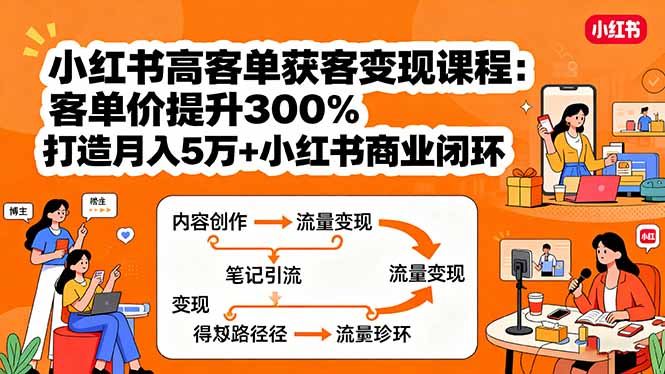 小红书高客单获客变现课程：客单价提升300%，打造月入10万+小红书商业闭环客创社区-专注互联网轻资产资源整合与分享客创社区-专注互联网轻资产资源整合与分享