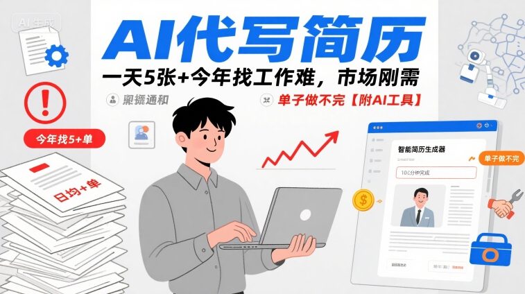 AI代写简历，一天5张+今年找工作难，市场刚需，单子做不完【附AI工具】客创社区-专注互联网轻资产资源整合与分享客创社区-专注互联网轻资产资源整合与分享