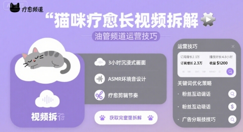 猫咪疗愈长视频拆解 &油管频道运营技巧客创社区-专注互联网轻资产资源整合与分享客创社区-专注互联网轻资产资源整合与分享
