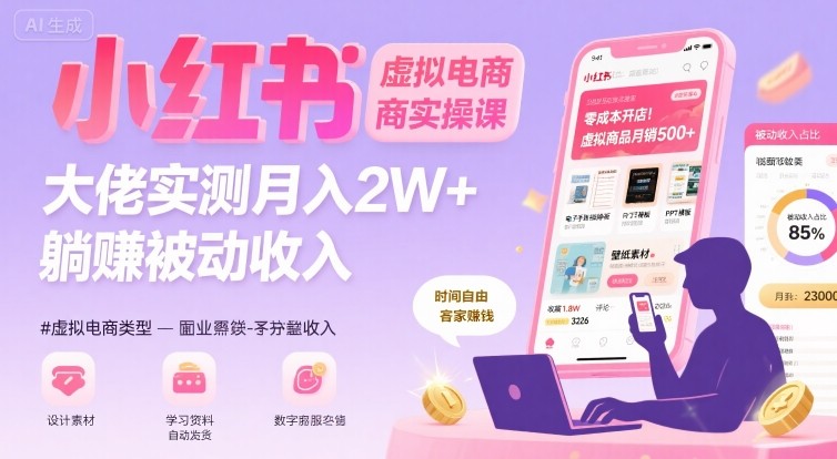 小红书虚拟电商，大佬实测月入2W+，实现被动收入客创社区-专注互联网轻资产资源整合与分享客创社区-专注互联网轻资产资源整合与分享