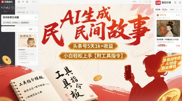 AI生成民间故事，头条号5天1k+，小白轻松上手【附工具指令】客创社区-专注互联网轻资产资源整合与分享客创社区-专注互联网轻资产资源整合与分享