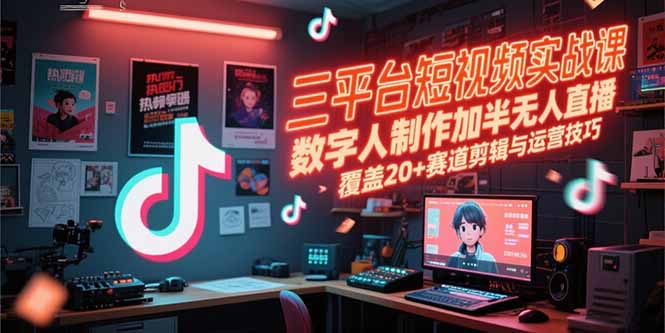 三平台短视频实战课，数字人制作加半无人直播，覆盖20+赛道剪辑与运营技巧客创社区-专注互联网轻资产资源整合与分享客创社区-专注互联网轻资产资源整合与分享