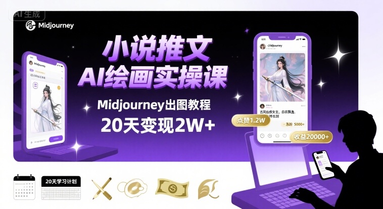 小说推文干货分享之AI绘画MJ出图实操课，用Midjourney做小说推文，20天挣2w客创社区-专注互联网轻资产资源整合与分享客创社区-专注互联网轻资产资源整合与分享
