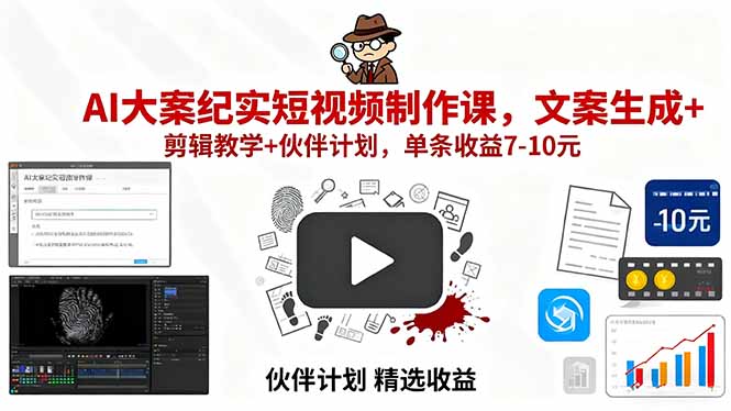 AI大案纪实短视频制作课，文案生成+剪辑教学+伙伴计划，单条收益7-10元客创社区-专注互联网轻资产资源整合与分享客创社区-专注互联网轻资产资源整合与分享
