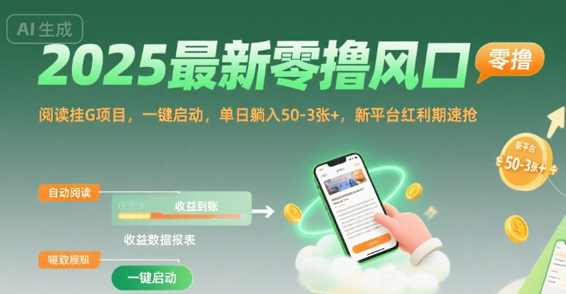2025最新零撸风口，阅读挂G项目，一键启动，单日躺入 50-3张+，新平台红利期速抢【揭秘】客创社区-专注互联网轻资产资源整合与分享客创社区-专注互联网轻资产资源整合与分享