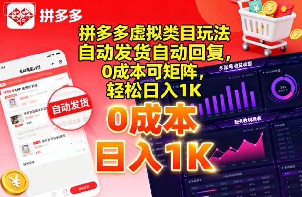 拼多多虚拟类目玩法，自动发货自动回复，0成本可矩阵，轻松日入1K【揭秘】客创社区-专注互联网轻资产资源整合与分享客创社区-专注互联网轻资产资源整合与分享