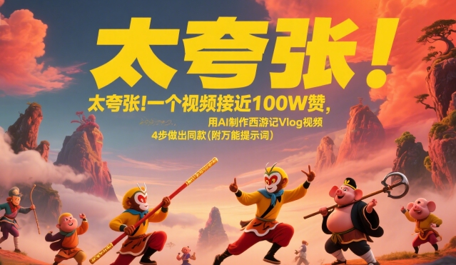 太夸张！一个视频接近100W赞，用AI制作西游记Vlog视频，全流程拆解来了(附万能提示词)客创社区-专注互联网轻资产资源整合与分享客创社区-专注互联网轻资产资源整合与分享