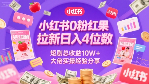 小红书0粉红果短剧拉新日入4位，数短剧总收益10W+大佬实操经验分享客创社区-专注互联网轻资产资源整合与分享客创社区-专注互联网轻资产资源整合与分享