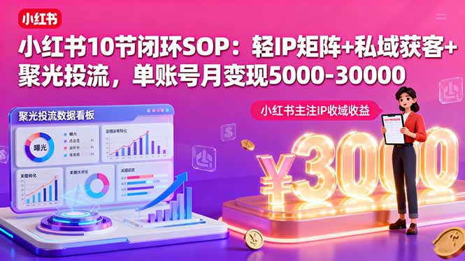 小红书10节闭环SOP：轻IP矩阵+私域获客+聚光投流，单账号月变现5000-30000客创社区-专注互联网轻资产资源整合与分享客创社区-专注互联网轻资产资源整合与分享