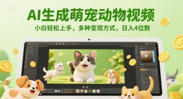 AI生成萌宠动物视频，小白轻松上手，多种变现方式，日入4位数客创社区-专注互联网轻资产资源整合与分享客创社区-专注互联网轻资产资源整合与分享