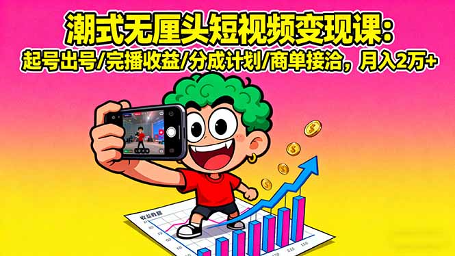 潮式无厘头短视频变现课：起号出号/完播收益/分成计划/商单接洽，月入2万+客创社区-专注互联网轻资产资源整合与分享客创社区-专注互联网轻资产资源整合与分享