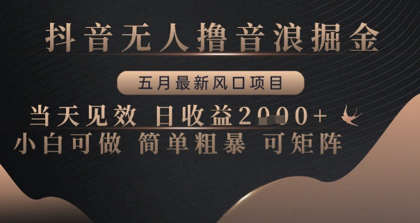 抖音无人撸音浪掘金，五月最新风口项目，当天见效，日收益多张，小白可做简单粗暴可矩阵【揭秘】客创社区-专注互联网轻资产资源整合与分享客创社区-专注互联网轻资产资源整合与分享