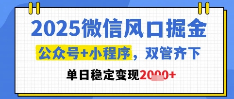 2025微信风口掘金，公众号+小程序双管齐下，单日稳定变现1k+【揭秘】客创社区-专注互联网轻资产资源整合与分享客创社区-专注互联网轻资产资源整合与分享