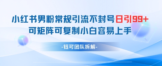 小红书男粉常规引流不封号日引99+变现简单 可矩阵可复制小白容易上手客创社区-专注互联网轻资产资源整合与分享客创社区-专注互联网轻资产资源整合与分享