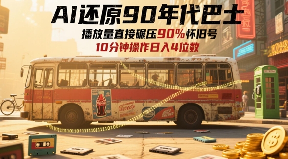 AI还原90年代巴士，一帧就让70后泪崩，播放量直接碾压90%怀旧号，每天操作十分钟，日入四位数客创社区-专注互联网轻资产资源整合与分享客创社区-专注互联网轻资产资源整合与分享
