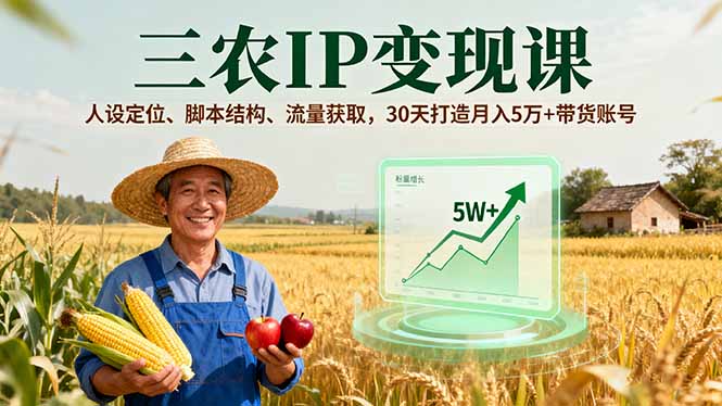 三农IP变现课，人设定位、脚本结构、流量获取，30天打造月入5万+带货账号客创社区-专注互联网轻资产资源整合与分享客创社区-专注互联网轻资产资源整合与分享