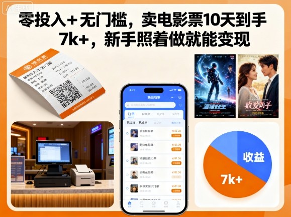 零投入+无门槛，卖电影票10天到手7k+，新手照着做就能变现【揭秘】客创社区-专注互联网轻资产资源整合与分享客创社区-专注互联网轻资产资源整合与分享