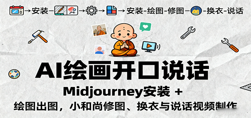 AI绘画开口说话，Midjourney安装 + 绘图出图，小和尚修图、换衣与说话视频制作客创社区-专注互联网轻资产资源整合与分享客创社区-专注互联网轻资产资源整合与分享