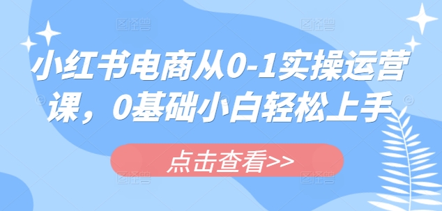 小红书电商从0-1实操运营课，0基础小白轻松上手客创社区-专注互联网轻资产资源整合与分享客创社区-专注互联网轻资产资源整合与分享