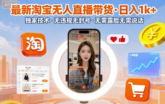 最新淘宝无人直播带货，日入1k+，独家技术，无违规无封号，无需露脸无需说话【揭秘】客创社区-专注互联网轻资产资源整合与分享客创社区-专注互联网轻资产资源整合与分享