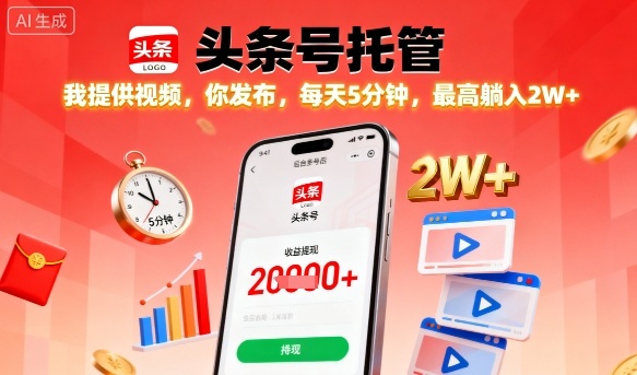 【头条号托管】我提供视频，你发布，每天5分钟，最高躺入2W+【揭秘】客创社区-专注互联网轻资产资源整合与分享客创社区-专注互联网轻资产资源整合与分享