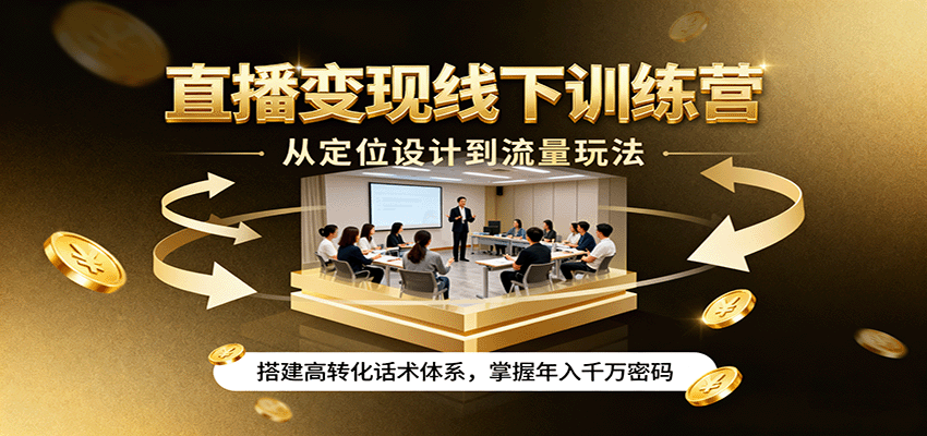 直播变现线下训练营，从定位设计到流量玩法，搭建高转化话术体系，掌握年入千万密码客创社区-专注互联网轻资产资源整合与分享客创社区-专注互联网轻资产资源整合与分享
