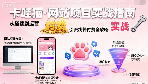 卡哇猫·网站项目，网站搭建与运营以及引流跳转付费客创社区-专注互联网轻资产资源整合与分享客创社区-专注互联网轻资产资源整合与分享