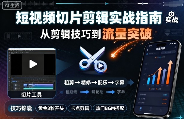 短视频切片剪辑实战指南，从剪辑技巧到流量突破客创社区-专注互联网轻资产资源整合与分享客创社区-专注互联网轻资产资源整合与分享