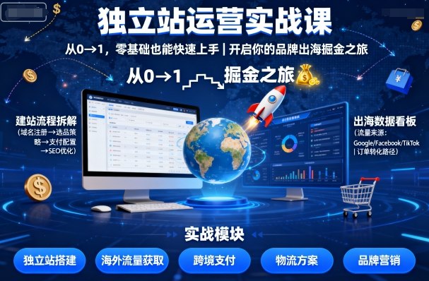 独立站运营实战课，​从0到1，零基础也能快速上手，开启你的品牌出海掘金之旅客创社区-专注互联网轻资产资源整合与分享客创社区-专注互联网轻资产资源整合与分享