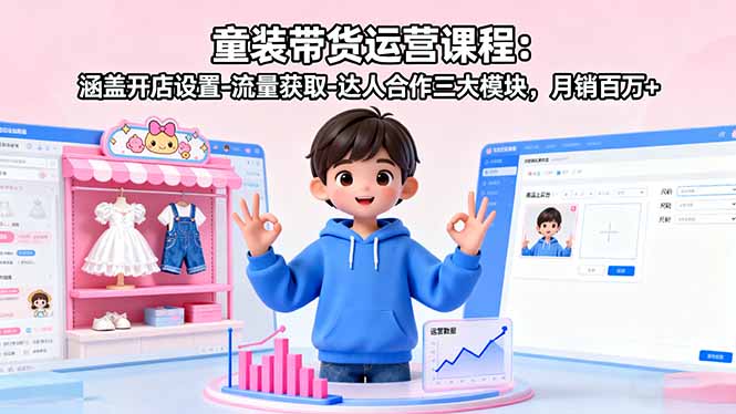童装带货运营课程：涵盖开店设置-流量获取-达人合作三大模块，月销百万+客创社区-专注互联网轻资产资源整合与分享客创社区-专注互联网轻资产资源整合与分享