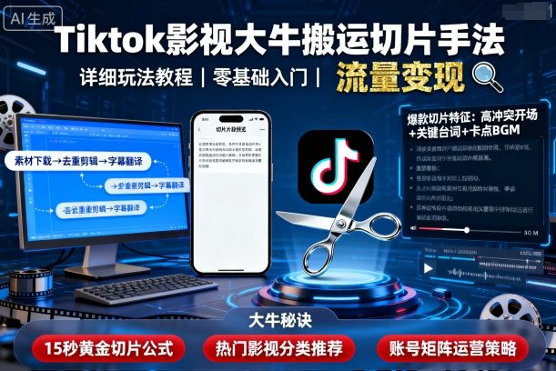 Tiktok影视大牛搬运切片手法，详细玩法教程客创社区-专注互联网轻资产资源整合与分享客创社区-专注互联网轻资产资源整合与分享