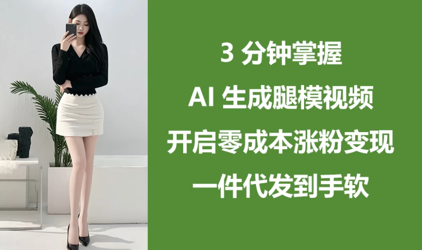 3分钟掌握AI生成腿模视频，开启0成本涨粉变现，一件代发到手软客创社区-专注互联网轻资产资源整合与分享客创社区-专注互联网轻资产资源整合与分享