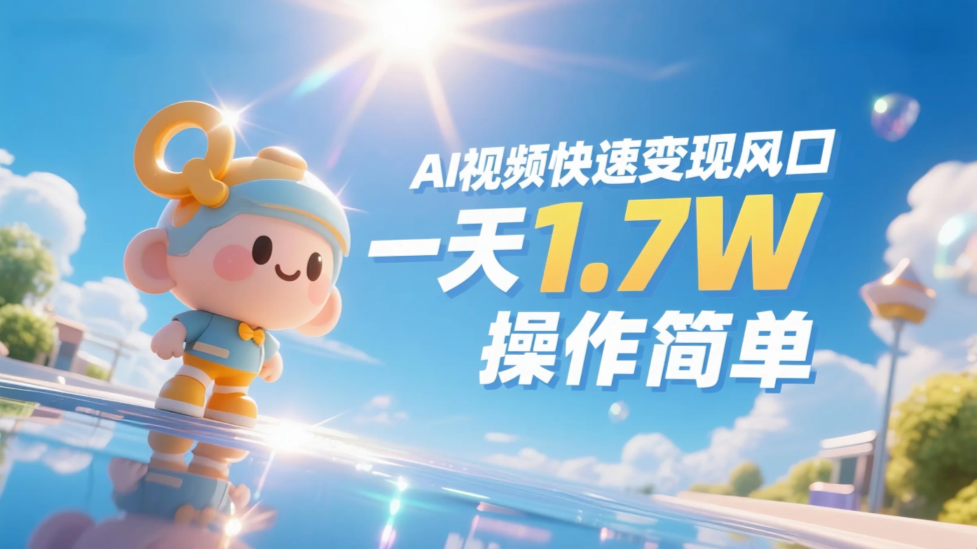 《Ai视频变现风口,一天1.7W,收入无上限,操作简单》