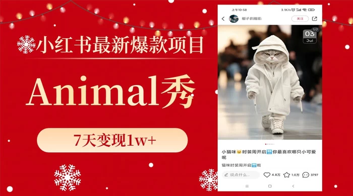 小红书最新爆款项目，Animal 秀，7天变现 1w+客创社区-专注互联网轻资产资源整合与分享客创社区-专注互联网轻资产资源整合与分享
